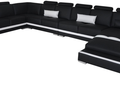 Ledersofa Wohnlandschaft Eck Garnitur Design Sofa U-Form + Chaise mit USB L6002