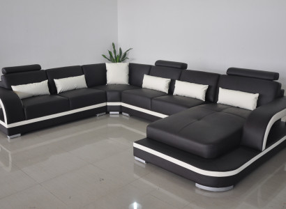 Wohnzimmer Ecksofa U-Form Holz Neu Modernes Design Polsterung Couch