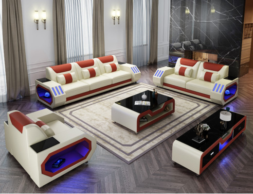 Sofagarnitur Leder Polster Couch Set Sofa 3+2+1 Sitzer Garnitur G8046D Couchen