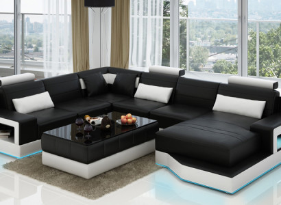 Design Leder Wohnlandschaft Eck Sofa Moderne Garnitur Couch Ecke Schwarz USB Neu