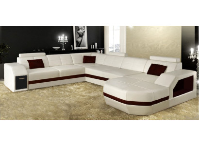 Wohnlandschaft Ledersofa Couch Ecksofa Eck Garnitur Design Modern Sofa mit USB