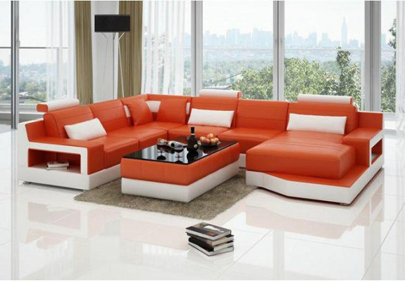 Ledersofa Ecksofa + USB Garnitur Wohnlandschaft Polster U Form Couch Sofa Design