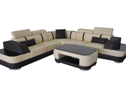 Eck Sofa + USB Leder Polster Ecke Garnitur Couchen L Form+Tisch Wohnlandschaft