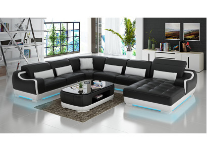 Ledersofa Polster Sitz Eck Sofa Garnitur Wohnlandschaft Wohnzimmer Couch G8025