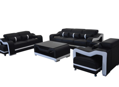 Sofa Leder +USB,Couch Polster Garnitur 3+2+1 Sitz Komplett Set Garnituren +Tisch