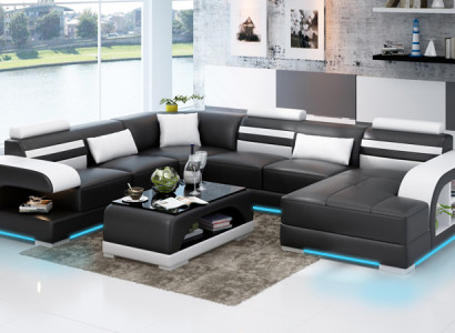 Ledersofa Couch Wohnlandschaft Ecksofa Eck Garnitur Design Modern Sofa + USB Neu