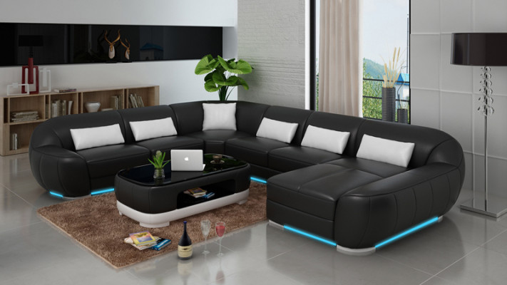 Design Leder Eck Sofa Moderne Garnitur Couch Ecke Neu Wohnlandschaft Grau USB
