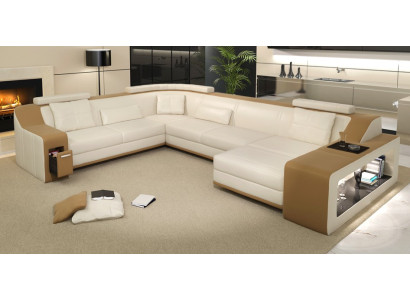 Moderne Sitzecke Ecksofa Sofa Polster Couch Leder Eckgarnitur Wohnlandschaft USB