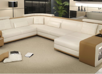 Moderne Sitzecke Ecksofa Sofa Polster Couch Leder Eckgarnitur Wohnlandschaft USB