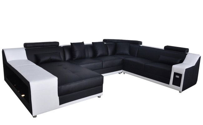 U Förmige Wohnzimmer Eckcouch Sitzgarnitur Ecksofa Leder Sofa Polster Couch +USB