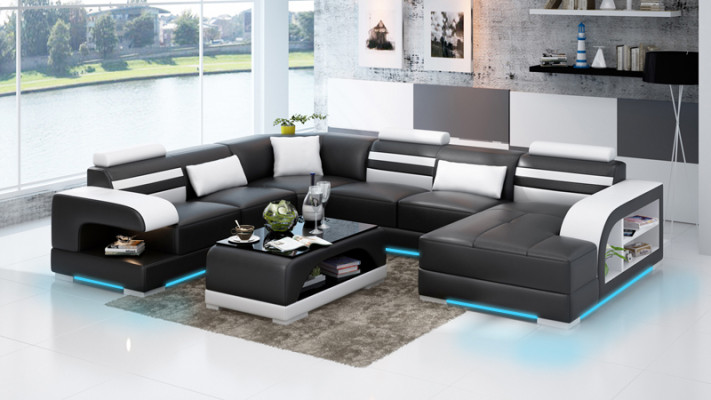 Moderne Eleganz U-förmiges Ecksofa im exquisiten Lederdesign