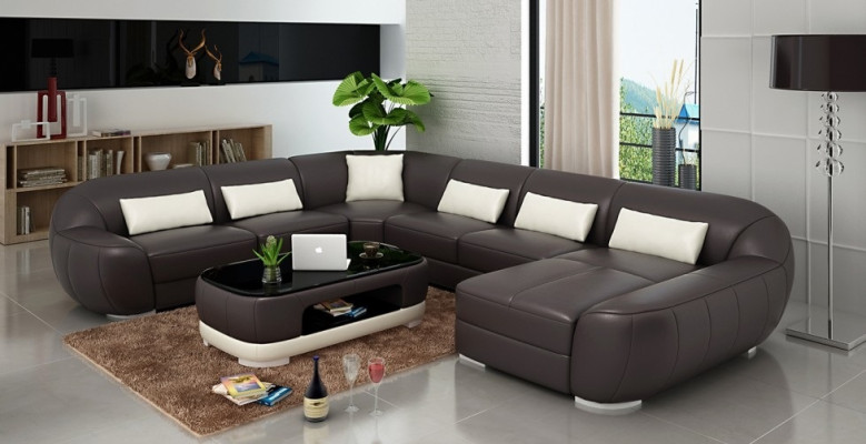Modernes Ledersofa Ecksofa Wohnlandschaft Sitz Polster Couch Garnitur Fellen