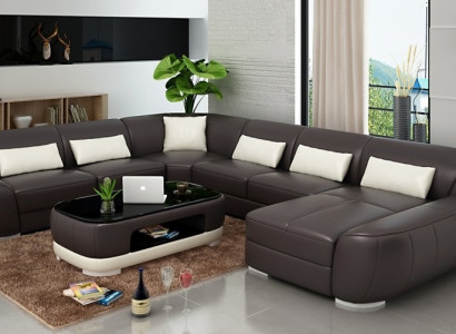 Modernes Ledersofa Ecksofa Wohnlandschaft Sitz Polster Couch Garnitur Fellen