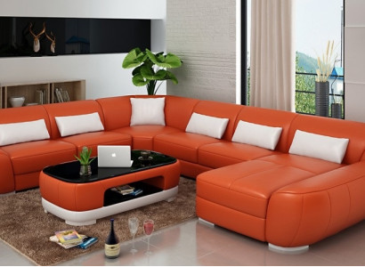 Modernes Ledersofa Ecksofa Wohnlandschaft Sitz Polster Couch Garnitur Neu FEo