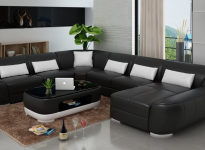 Ledersofa Couch Wohnlandschaft Ecksofa Eck Garnitur Rund Design Sofa Neu R7007E