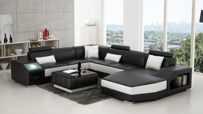 Eckgarnitur Leder Sofa Wohnzimmer Polsterecke Sitzgarnituren Wohnlandschaft +USB