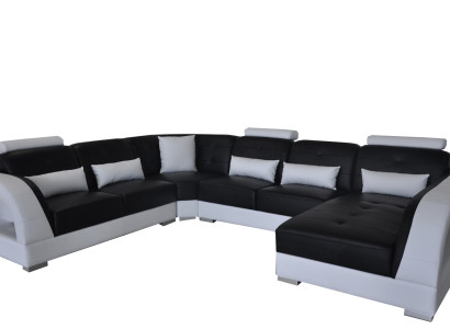 Design Leder Wohnlandschaft Eck Sofa Moderne Couch Ecke USB Neu Schwarz Garnitur