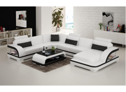 Ledersofa Couch Wohnlandschaft Ecksofa Eck Garnitur Design Modern Sofa mit USB