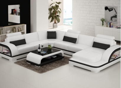 Ledersofa Couch Wohnlandschaft Ecksofa Eck Garnitur Design Modern Sofa mit USB
