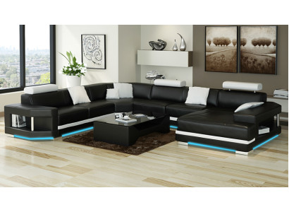 Ledersofa Sofa Couch Wohnlandschaft Ecksofa Garnitur Design Modern Sofa mit USB