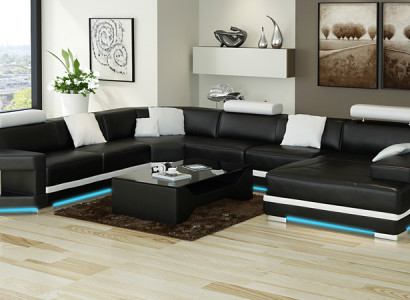 Ledersofa Sofa Couch Wohnlandschaft Ecksofa Garnitur Design Modern Sofa mit USB