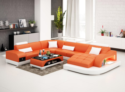 Ledersofa Couch Wohnlandschaft Ecksofa Eck Garnitur Design Modern Sofa USB Neu