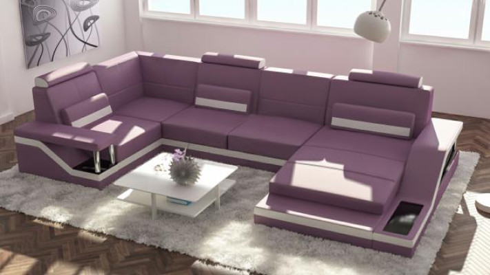 Wohnlandschaft Sofa mit USB Polster Ecksofa Garnitur Textil Stoff Leder Sofas