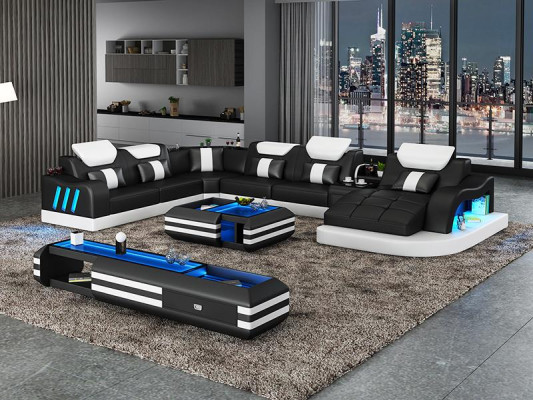 Ecksofa Polster Ecksofa Sideboard U Form Couchtisch Ledersofa Wohnlandschaft Neu