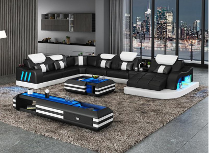 Ecksofa Polster Ecksofa Sideboard U Form Couchtisch Ledersofa Wohnlandschaft Neu