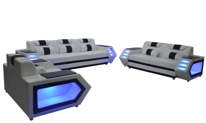 Sofa Couch Sitz Polster Komplett Gruppe Set Leder Garnitur 3+2+1 + LED + USB Neu