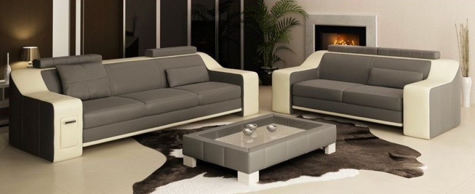 Ledersofa Set Sofa Couch Sitz Polster Garnitur Sofagarnitur 3+2+1 Sofas HuttenS