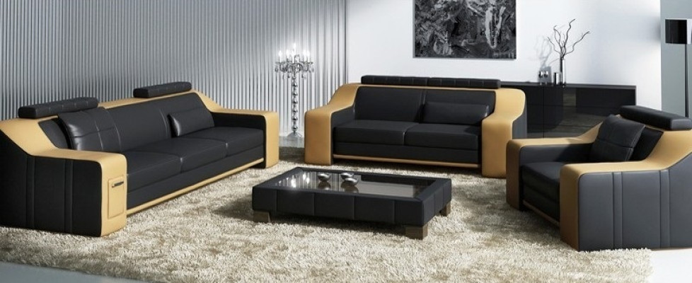Ledersofa Set Sofa Couch Sitz Polster Garnitur Sofagarnitur 3+2+1 Sofas HuttenGB
