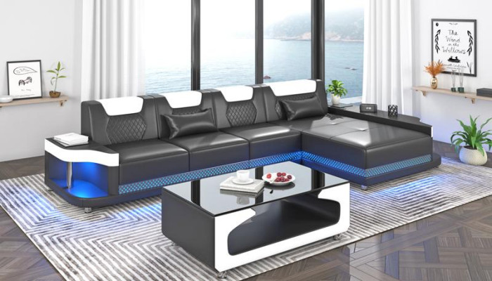 Ecksofa L-Form Polster Leder Wohnlandschaft Couchen Sofas Ecke Luxus Möbel Neu