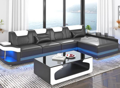 Ecksofa L-Form Polster Leder Wohnlandschaft Couchen Sofas Ecke Luxus Möbel Neu