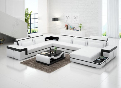 Ecksofa Wohnlandschaft Sofa U Form Polster Couchen Leder Design Beleuchtet Couch