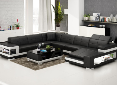 Ledersofa Couch Wohnlandschaft Ecksofa Eck Garnitur Design Modern Sofa G8017