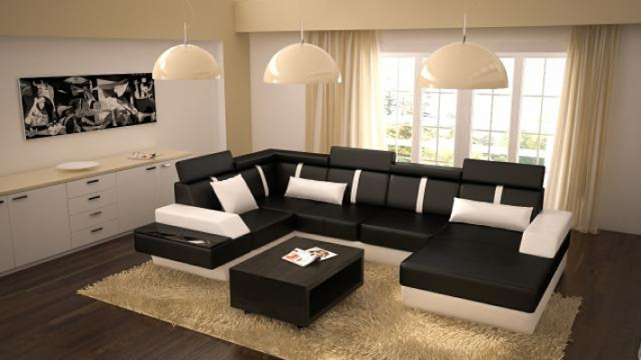 Designer Wohnlandschaft Eckcouch + USB Sofa Polster Garnitur Ledersofa Sofas Neu