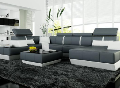 Ledersofa + USB,Wohnlandschaft Sofa Ecksofa Eckcouch Ledercouch Poster Ecke NEU