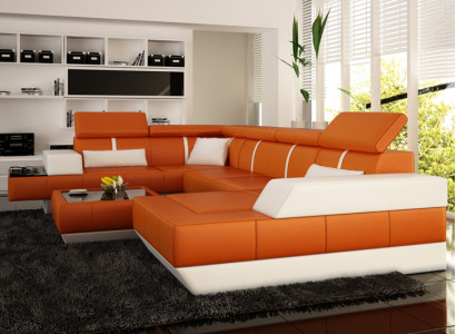 Ledersofa + USB Sofa Ecksofa Eckcouch Ledercouch Poster Ecke NEU Wohnlandschaft