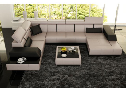 Ledersofa + USB Wohnlandschaft Sofa Ecksofa Eck Ledercouch Poster Ecke Couch Neu