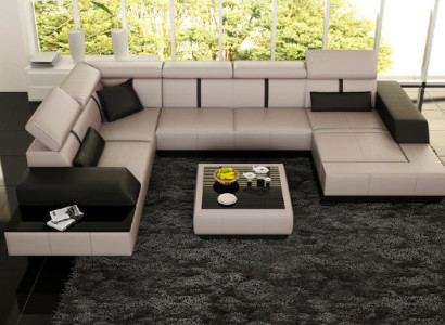 Ledersofa + USB Wohnlandschaft Sofa Ecksofa Eck Ledercouch Poster Ecke Couch Neu