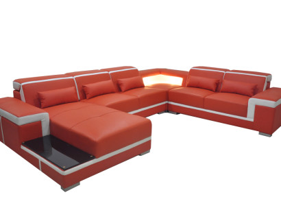 Design Eck Sofa + USB Polster Ecke Leder Sitz Couchen Wohnlandschaft XXL U Form