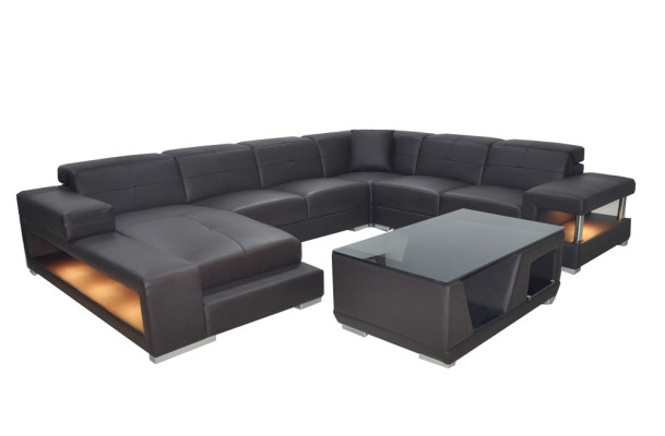 Ledersofa Ecke Wohnlandschaft Garnitur Design Modern Ecksofa Sofa U-Form mit USB