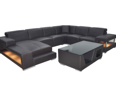 Ledersofa Ecke Wohnlandschaft Garnitur Design Modern Ecksofa Sofa U-Form mit USB