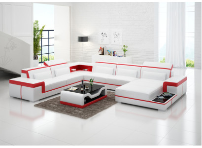 Moderne Sitzecke Ledersofa Polster Eckgarnitur Ecksofa Couch Wohnlandschaft +USB