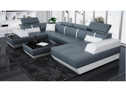 Moderne Sitzecke Ledersofa Polster Ecksofa Sofa Couch Wohnlandschaft K5015 + USB