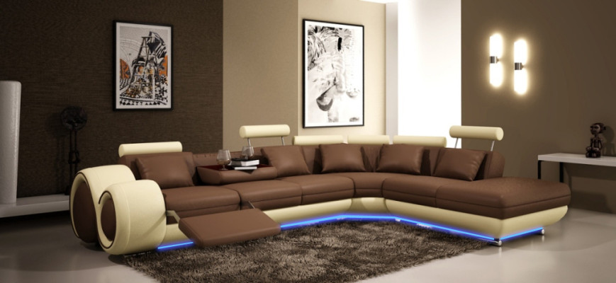 Ledersofa Couch Wohnlandschaft Ecksofa Eck Garnitur Design Modern Sofa A1163C