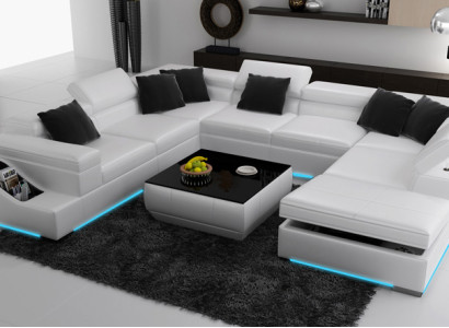 Eckgarnitur Leder Sofa Wohnzimmer Wohnlandschaft Polsterecke Sitzgarnituren +USB