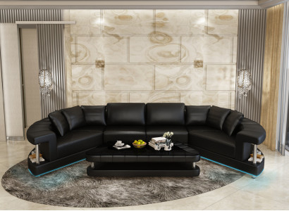 Wohnlandschaft Trapez Förmige Rund Ecksofa Sofa Runde Couch Polster U Form + USB