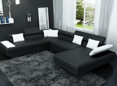 Ledersofa Sofa mit USB Polster Eck Garnitur Wohnlandschaft XXL Big Ecksofa 2719D